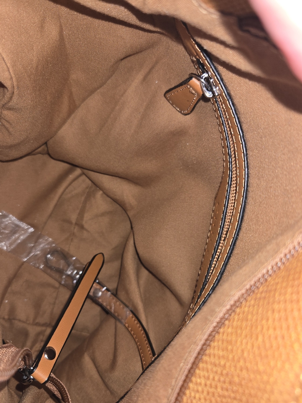 Tan Faux Leather Slouchy Hobo Shoulder Bag with Textured Leather Trim Tote 12x12 - Picture 12 of 16